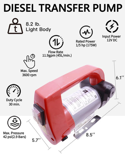 2025 NEW 110V Fuel Transfer Pump,Diesel Transfer Pump with Filter,Fuel Transfer Hose and Auto Fuel Nozzle for Diesel, Kerosene and Transformer Oil,12 GPM