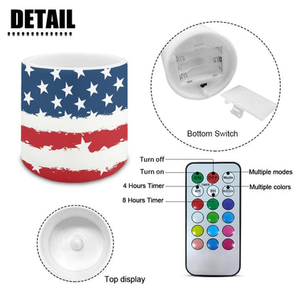 NETILGEN Novelty American Flag Theme 4 Pieces Flameless Candles with Remote Timer Battery Operated LED Flickering Candles for July 4th Patrotic Independence Day Decor