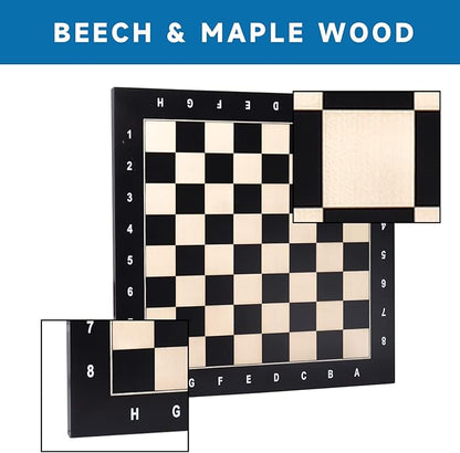 GSE Games &amp Sports Expert Professional Tournament Chess Board Only Beech &amp Maple Inlaid Chessboard Portable Chess Board for Beginners Kids Adults (Medium: 15.75 / Square: 1.57 Black)
