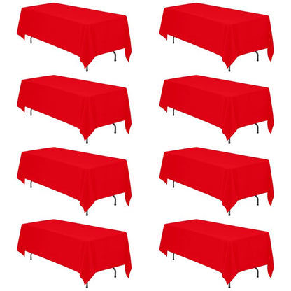BRILLMAX 8 Pack Red Tablecloths 70 x 120 Inch for 6ft & 8ft Rectangle Tables - 150 GSM Polyester Fabric, Universal Fit, Water, Stain & Wrinkle Resistant Cloth Cover for Wedding Reception Banquet