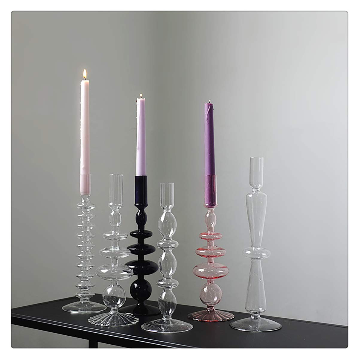 LKXHarleya Glass Candlesticks Holders, Retro Glass Candle Holder for Taper Candle Table Centerpiece Wedding Party Home Decoration, Green