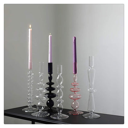 LKXHarleya Glass Candlesticks Holders, Retro Glass Candle Holder for Taper Candle Table Centerpiece Wedding Party Home Decoration, Green