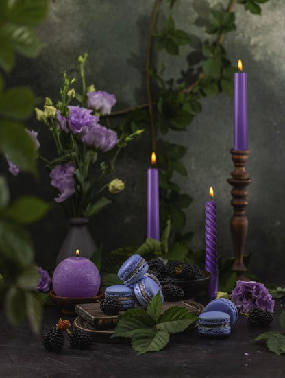 Royal Purple Taper Candles 6 Pack and Spiral Candles 6 Pack Set, 10 Inch Elegant Dripless Unscented Candlesticks for Weddings, Dinners, Parties and Home Decor