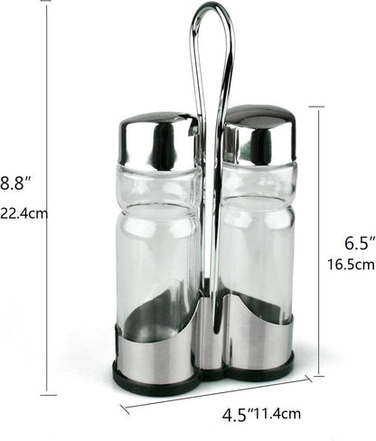 Oil and Vinegar Dispenser Set with Stainless Steel Holder,Clear Glass Olive Oil Dispenser Bottle