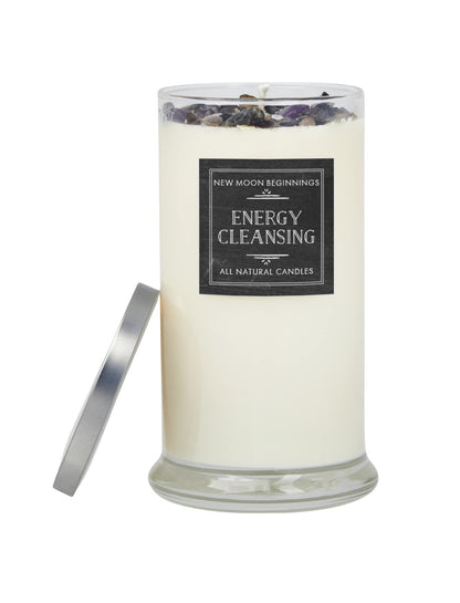 Energy Cleansing Candle by New Moon Beginnings - Crystal & Herb Candles - Protection Candles - All Natural Soy Candle - Lavender Sage Cedar