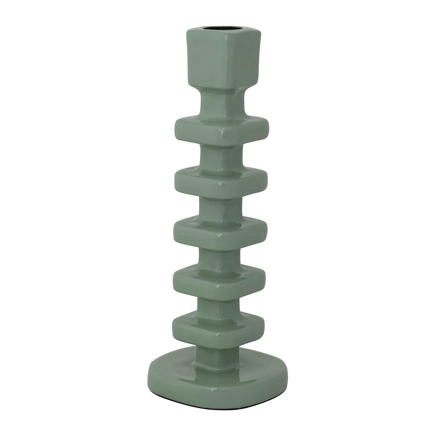 Creative Co-Op Square Enameled Aluminum Taper Holder, Eucalyptus Color
