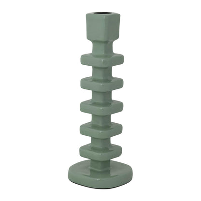 Creative Co-Op Square Enameled Aluminum Taper Holder, Eucalyptus Color