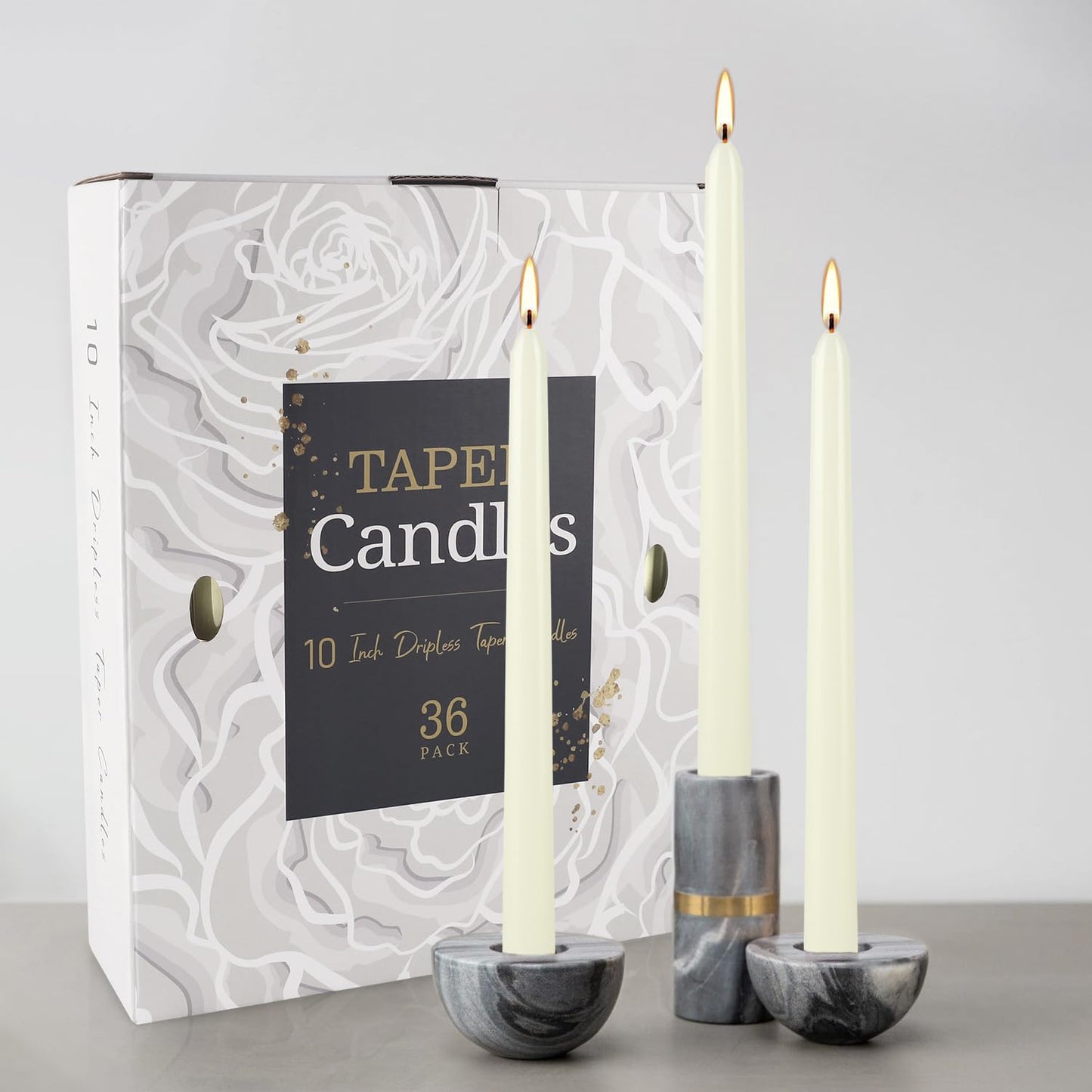 Grcdoyvl 36 Pack Ivory 10-Inch Taper Candles - Premium Dripless, Smokeless & Unscented for Wedding Decor, Romantic Dinner, Party & Home - Long Burning Hand-Poured Tall Candles with Clean Finish