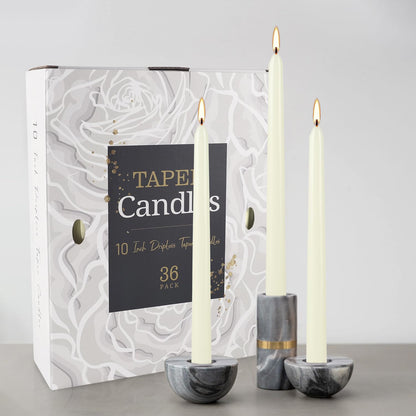 Grcdoyvl 36 Pack Ivory 10-Inch Taper Candles - Premium Dripless, Smokeless & Unscented for Wedding Decor, Romantic Dinner, Party & Home - Long Burning Hand-Poured Tall Candles with Clean Finish