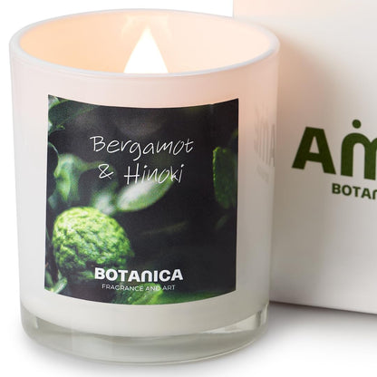 AME BOTANICA Hinoki & Bergamot Candle | Wood Wick Candles That Crackle | Valentine's Day, Mother's Day, Father's Day Gift | Luxury Scented Candle – Hand Poured in The USA