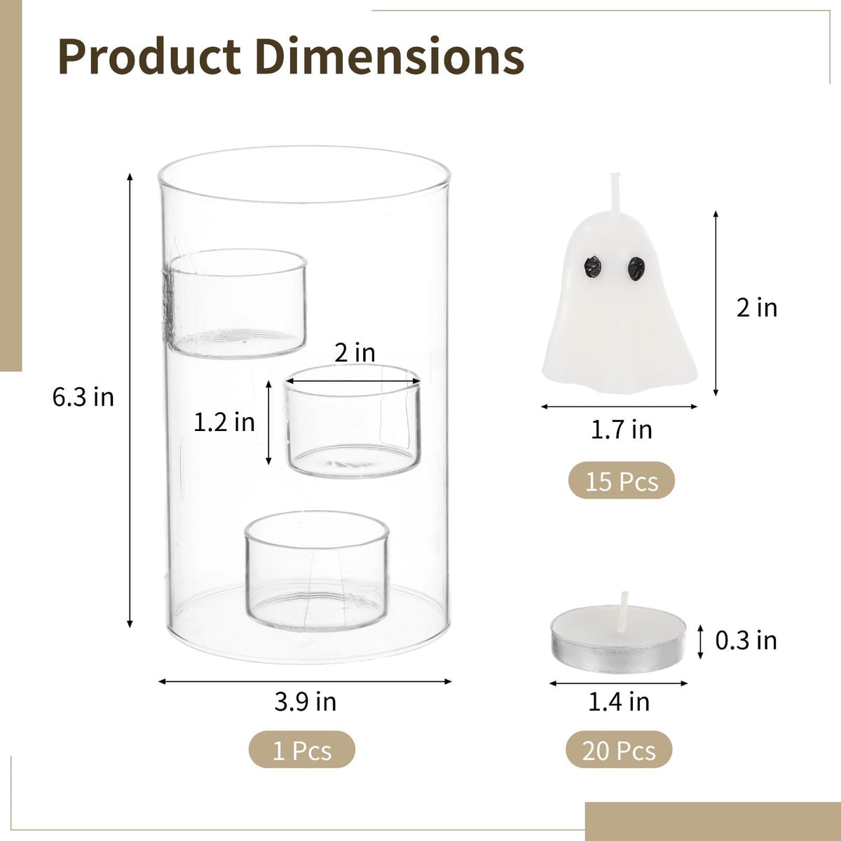 Vestamore Halloween Glass Candle Holder Set, Floating Candle Table Centerpiece Kit, Includes Cylinder Candle Holder, 15 Candles, 20 Tea Lights, for Parties, Weddings, Holidays