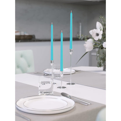 CANDWAX 8 inch Turquoise Taper Candles Pack of 4 - Unscented Smokeless Dripless Tall Candlesticks - Perfect for Holidays, Ordinary Dinners and Special Occasions - Teal Taper Candles