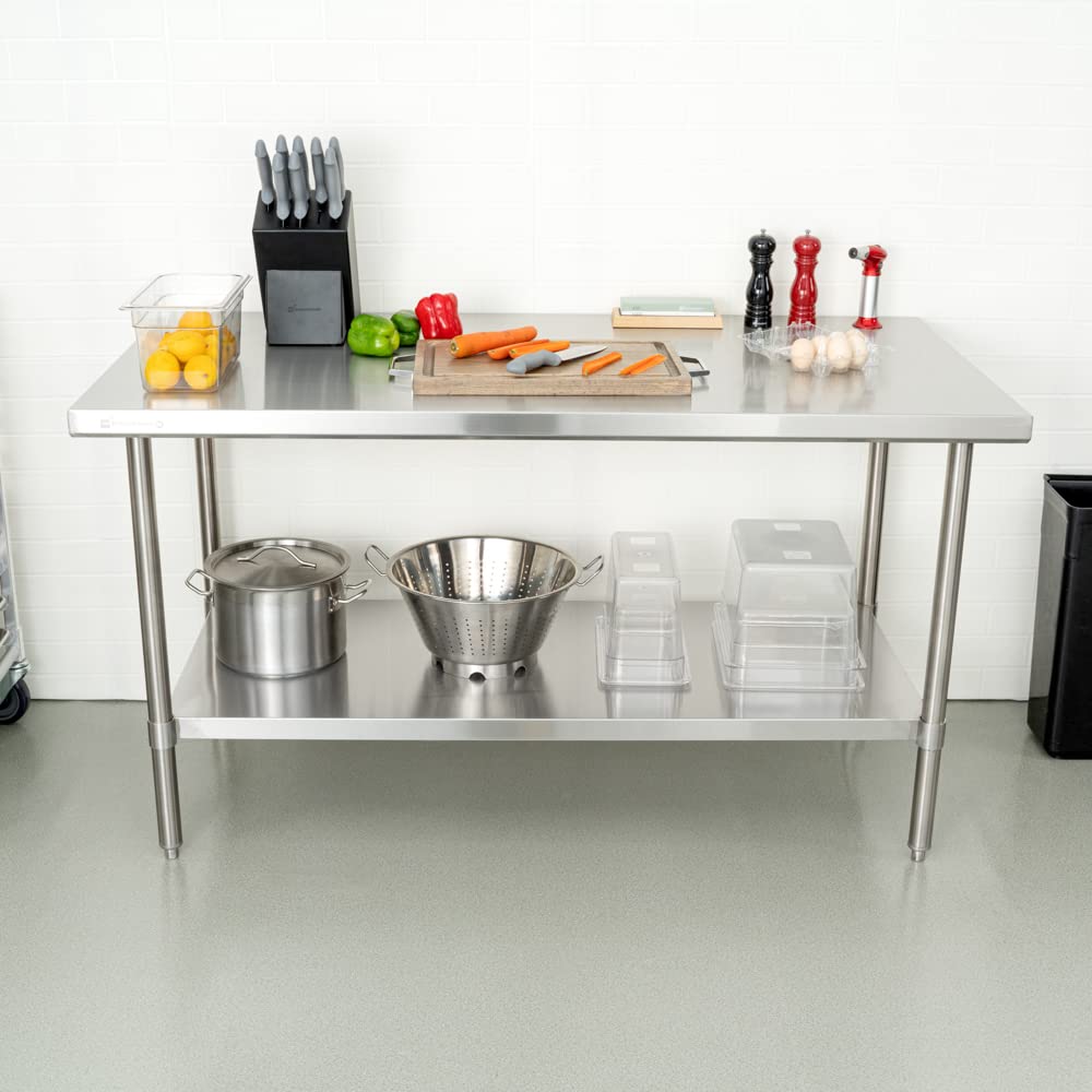 Restaurantware-Kitchen Tek 60x30 Inch Stainless Steel Table,1 Commercial Work Table - Galvanized Legs & Undershelf,Adjustable Feet,Stainless Steel 304 Metal Table,Great For Food Prep,For Home Or Hotel