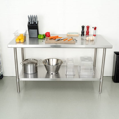 Restaurantware-Kitchen Tek 60x30 Inch Stainless Steel Table,1 Commercial Work Table - Galvanized Legs & Undershelf,Adjustable Feet,Stainless Steel 304 Metal Table,Great For Food Prep,For Home Or Hotel
