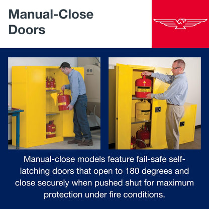 Eagle American Made 12 Gallon F﻿lammable Liquid Storage Cabinet, Manual-Close Space Saver Fireproof Cabinet for Schools, Garages, Manufacturing Facilities, 23" x 18" x 35", 1925X