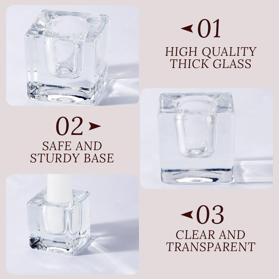 JONERAY Glass Candlestick Holders Bulk for Taper Candles, Set of 18 Clear Glass Candle Holders for Family Party, Church and Wedding
