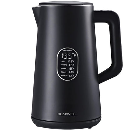 QUAXWELL 1.5L Electric Kettle Stainless Steel, Double Wall Cool Touch Teapot, Fast Boil, Precise Temperature Control, LCD Display, Auto Shut-Off, BPA-Free,Keep Warm Function, Ideal for Tea,Black
