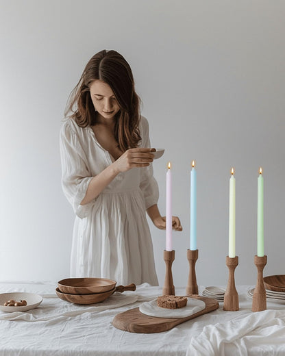 Ribbed Purple Taper Candles Set of 12 Unscented Dripless Smokeless Long Tall Tapered Candlesticks Wedding Advent Home Decor Dinner Christmas-Natural Color Series-10.6 Inch