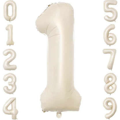 PatiCool 40 Inch Beige Number Balloon 1, Large Cream Number Foil Mylar Balloons for Birthday Party Celebration Decorations Supplies, Digital Balloons for Wedding Anniversary Events Decorations