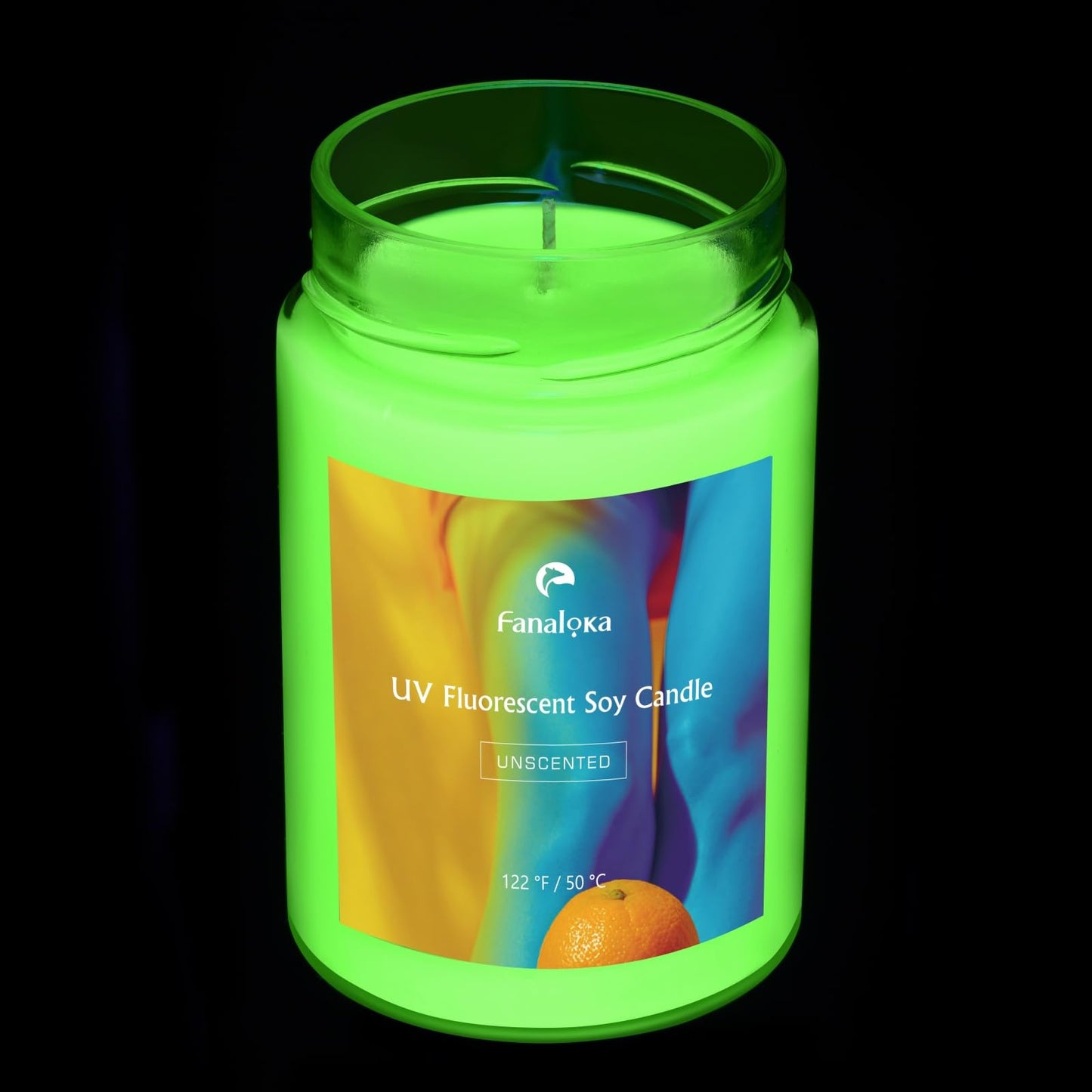 UV Fluorescent Soy Wax Low Temperature Candles, Low Heat Body Safe Candle for Night Party, Unscented, 122 °F, 11 oz, Peelable Wax (Yellow)