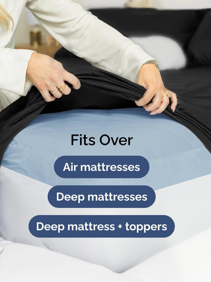 Skiennix Extra Deep Twin Sheet Set - 4 Piece Breathable Cooling Bedding - Soft, Wrinkle-Free Black Sheets