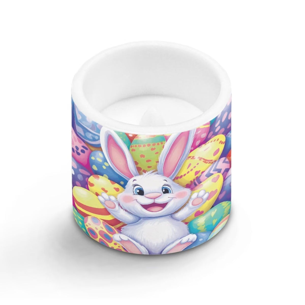 Merkmak Pack of 4 Flameless Candles with Timer Battery Operated Candles with Remote, Easter Eggs Cartoon Bunny Print LED Pillar Tea Lights for Easter Day Patio Banquet Home Decoration