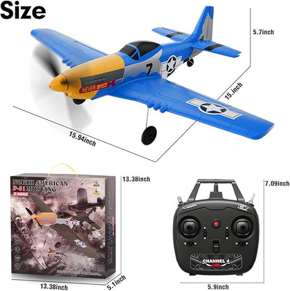 P51D RC Plane 4CH 2.4GHz RTF Remote Control Airplane P-51 Mustang Fighter Glider Aircraft Ready to Fly Radio Controlled Drone Hobby Plane with 6-Gyro Xpilot Stabilization System for Beginners Trainer