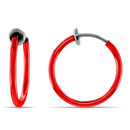Aloha Earrings - Clip On Hoop Earrings for Women - Silver and Gold-Tone Brass Spring Hoops for Non-Pierced Ears
