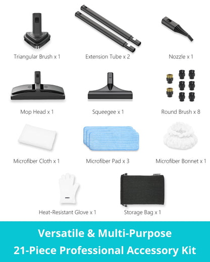 GROBELL Steam Cleaner: 40s Fast Heating-0.66Gal (2.5L) Large Tank-21 PCS Kit-No Cooling-Refill Anytime-Detachable Hose Multi Portable Steamer Mop for Home Car Bed Furniture Tile Grout Floor Cleaning