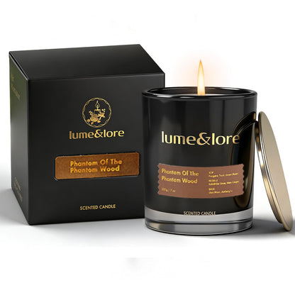 Phantom Wood Scented Candle - 7oz Natural Soy Wax, Fougère & Teak Aroma - The Best Gift for Focus & Relaxation