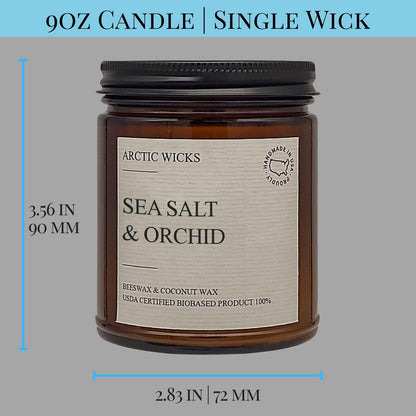 Arctic Wicks 3 Pack Spring Candle Set - Sea Salt & Orchid, Ocean Breeze & Arctic Storm | Coconut Beeswax Candles | 9oz Amber Jar | Farmhouse Candles Non-Toxic Clean Burn 100% USDA Certified Biobased