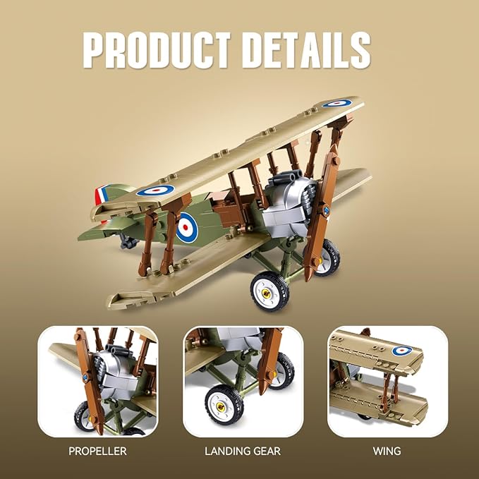 DAHONPA Sopwith Camel Building Block Plane Set Airplane Model 293 Pieces Toy Military Model Decor Gift for Kids and Adults