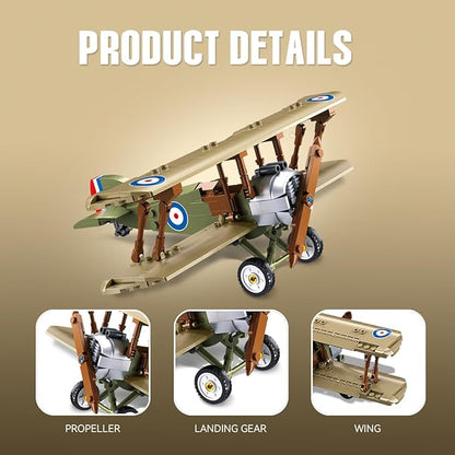 DAHONPA Sopwith Camel Building Block Plane Set Airplane Model 293 Pieces Toy Military Model Decor Gift for Kids and Adults