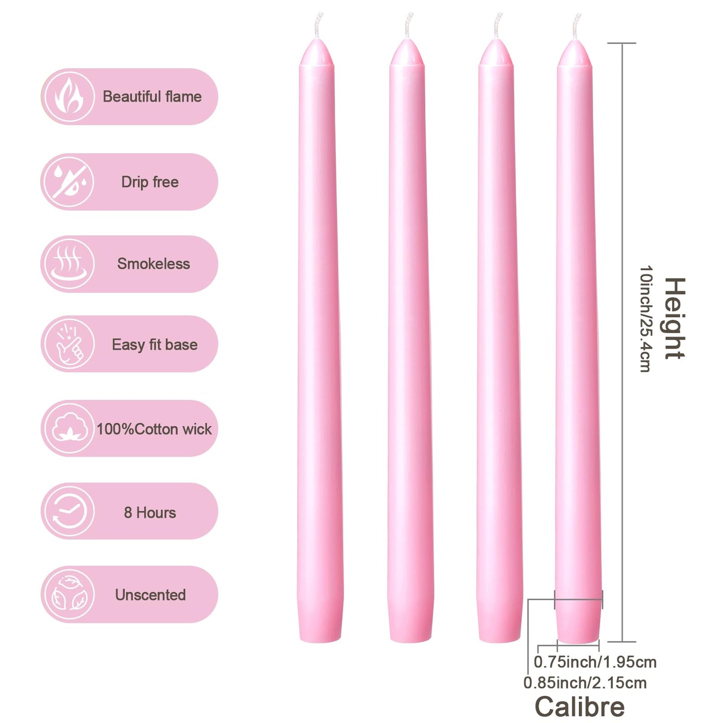 Everymoment Pink Taper Candles - 12 Pack 10 Inch Candlesticks - Dripless & Smokeless for 8 Hours - Unscented Paraffin Wax - Ideal for Wedding Mother’s Day Valentine's Day Baby Shower & Romantic Decor