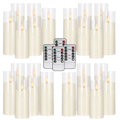 CAKETYCG 24-Pack LED Flameless Candles(14/16/18cm) with 4 Timers Remote - 3D Flickering Flame, Clear, Perfect Decor for Home & Events.