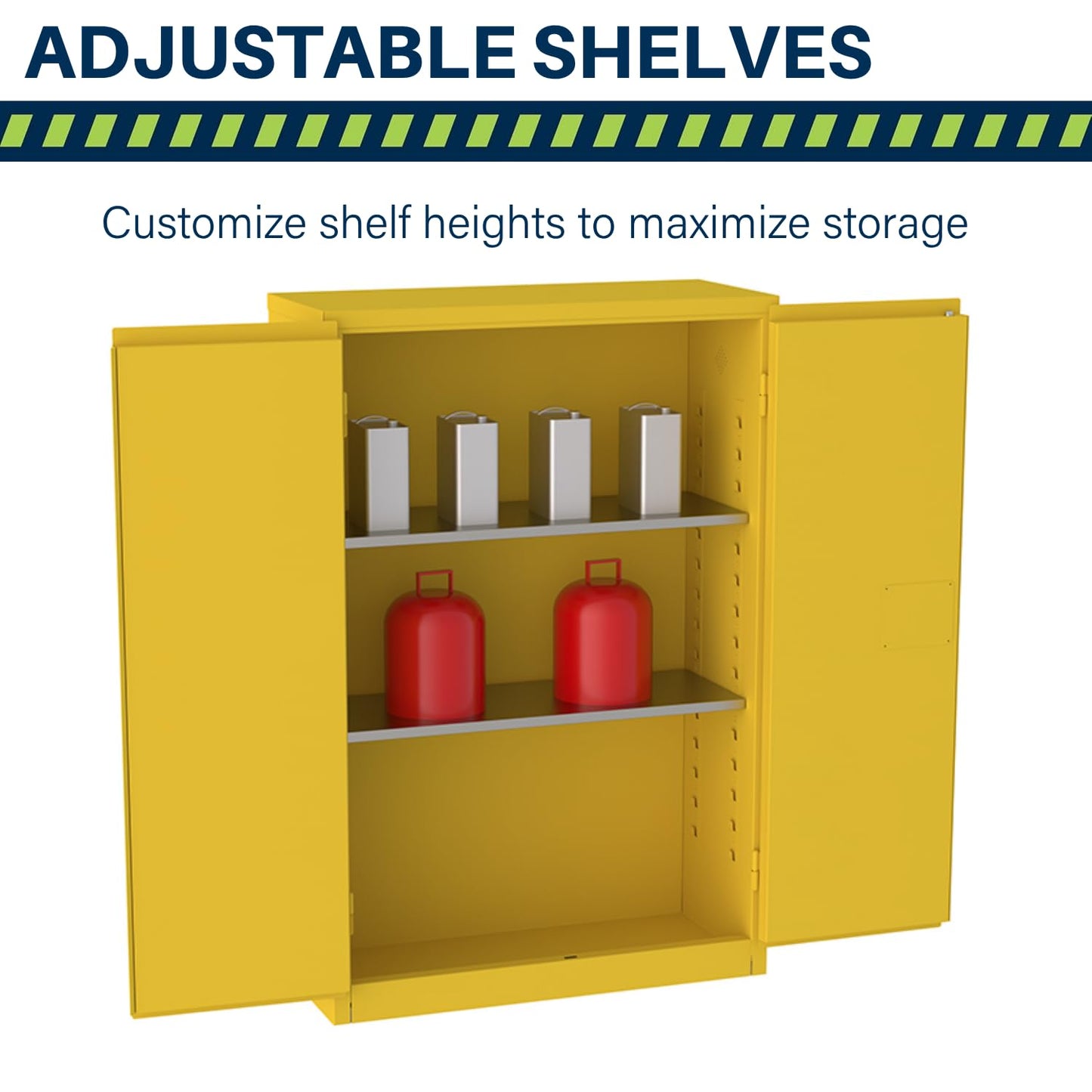 Jamco 45 Gallon Flammable Safety Cabinet, Steel Flammable Storage Cabinet with Lockable Manual Closing Doors, Non Forkliftable, 43" x 18" x 65", Yellow