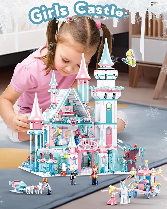 Castle Girl Set Princess Castle Building Set Friend Dream House Blocks with Slide Carriage &amp Sledge 9 Minifigures Gift for Girls Aged 6+ Compatible with Lego Castle Sets 1314 PCS