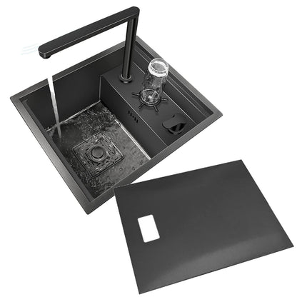 Single Bowl Kitchen Sinks With Cup Washer，stainless steel sink,undermount drop in kitchen sink,Single Bowl Stainless Steel Workstation Bar Sink with Rinser, for home Hotel Cafe Restaurant