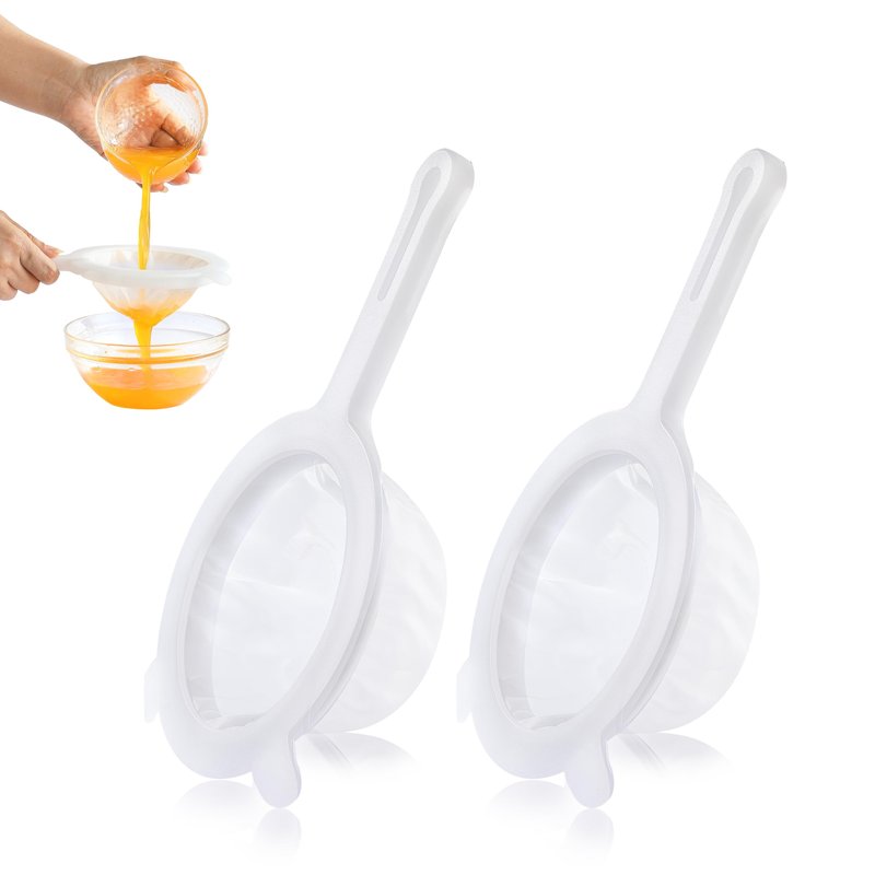 VRUIFA 2PCS Plastic Fine Mesh Strainer, Nylon Ultra Strainer for Juice,Yogurt, Coffee, Honey, Milk, Nut Milk with Handle (120+200Mesh)
