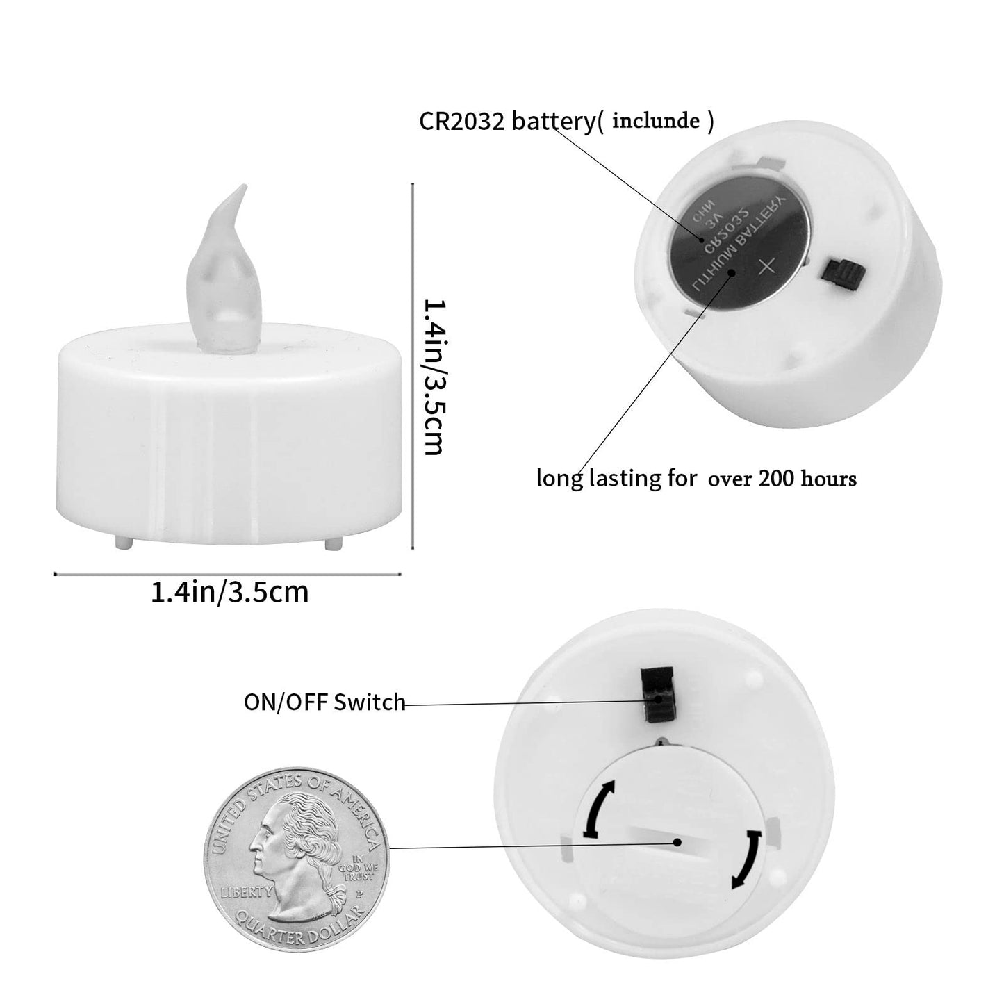 JUNPEI 24Pack Battery Tea Lights LED - Realistic and Bright Flickering Holiday Gift Operated Flameless for Seasonal & Festival Celebration Warm Yellow Lamp Battery Powered