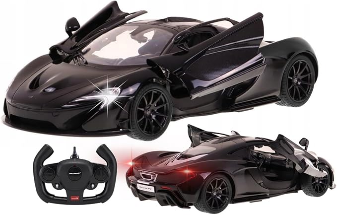 PowerTRC Officially Licensed McLaren P1 1:14 Scale Model Supercar with Functional Lights | Realistic Open Doors &amp Push Button Features | Sleek Black Design