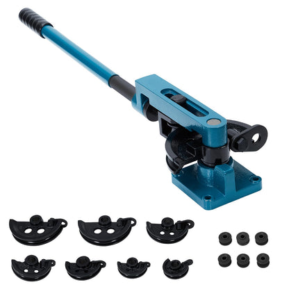 Tube Bender, 3/8" to 1" Manual Tube Bender with Tube Cutter and 7 Sturdy Dies, 0-180° Easy and Fast Bending, Heavy Duty Steel Metal Copper Tube Bender for Repair Shops
