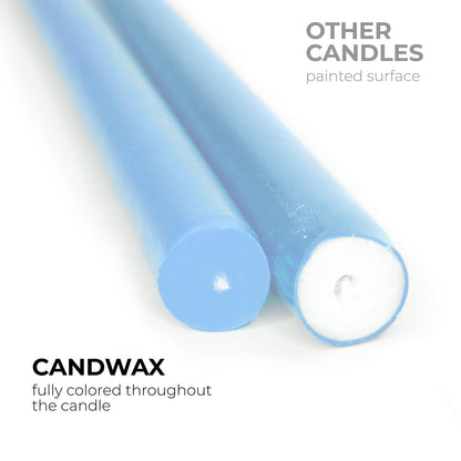CANDWAX 12 inch Light Blue Taper Candles Set of 12 - Unscented Smokeless Dripless Tall Candle Sticks - Perfect for Special Occasions, Ordinary Dinners and as Easter Candles - Light Blue Candlesticks