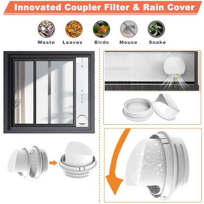 Complete 6-Piece Window Seal Kit for Portable Air Conditioner - Fits Sliding Windows and Doors - Extends up to 87in - Includes 5.9in Exhaust Hose and Rain Cover