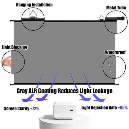110 inch Projector Screen, XIAOHUI Portable Movie Projector Screen for Outdoor Indoor with 3 pcs Adhesive Hook, 4K Hanging Projection Screen for World Cup Room Wall, Anti-Glare, 16:9 HD
