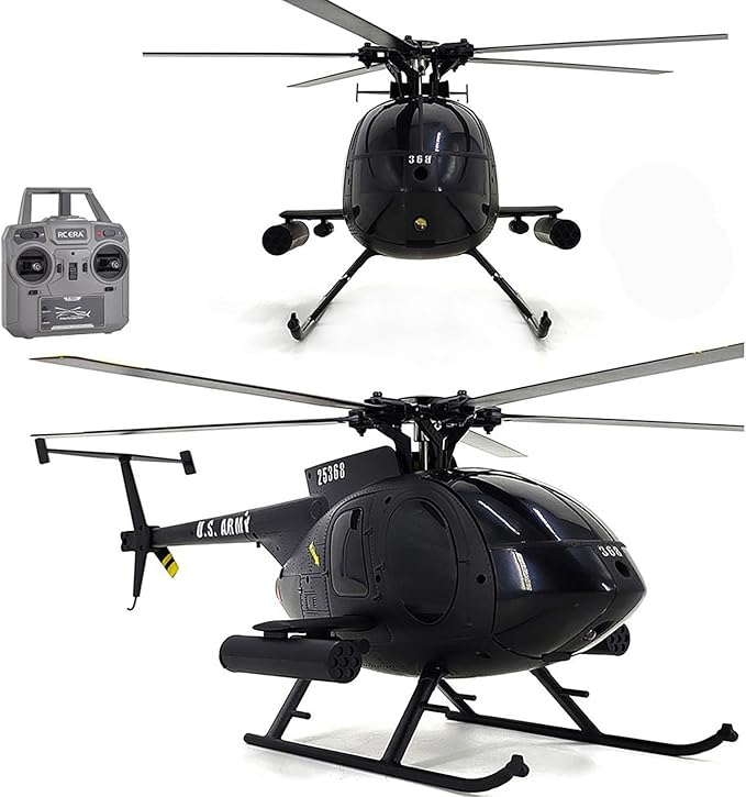 Large 335mm MD500 C189 Brushless Remote Control Helicopter Add Optical Flow Positioning RC Heli Aircraft 1/28 Scale Full-Function Excellent Control Aerobatics System US Military RTF Black 1-Battery
