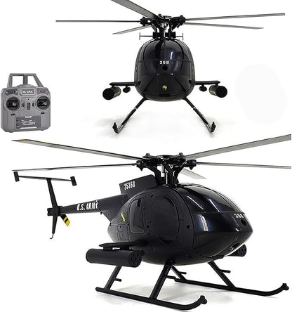 Large 335mm MD500 C189 Brushless Remote Control Helicopter Add Optical Flow Positioning RC Heli Aircraft 1/28 Scale Full-Function Excellent Control Aerobatics System US Military RTF Black 1-Battery