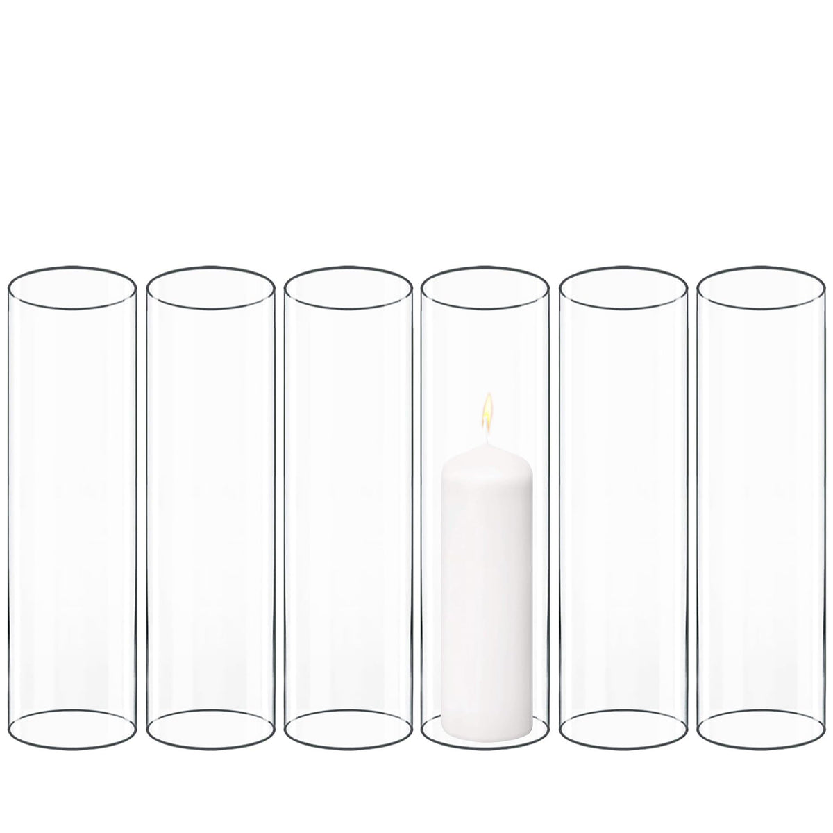 CYS EXCEL 6 PCS (H:10" D:3") Open Ended Glass Hurricane Candleholder Tube Shade Bottomless Candle Chimney Cover