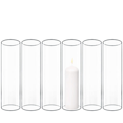 CYS EXCEL 6 PCS (H:10" D:3") Open Ended Glass Hurricane Candleholder Tube Shade Bottomless Candle Chimney Cover