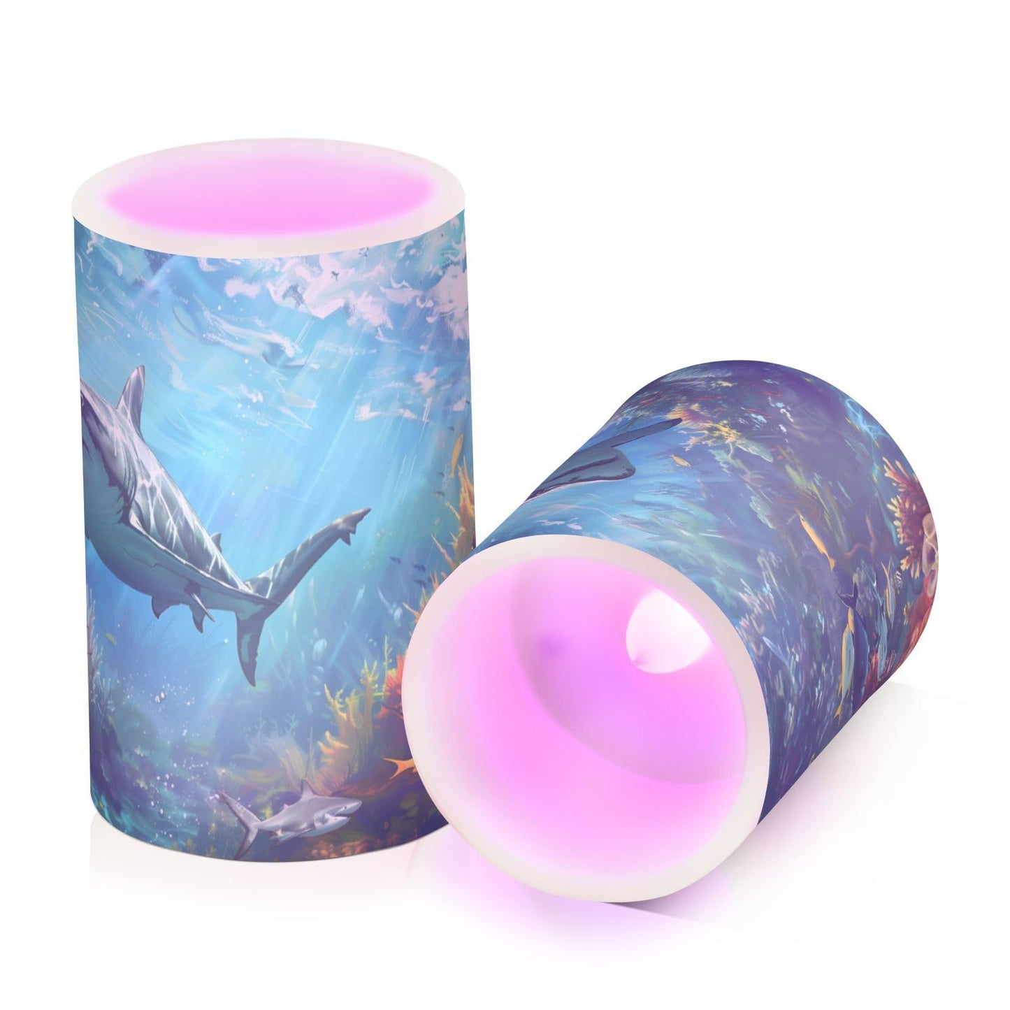 ALAZA Shark Ocean Flameless Candles, LED Pillar Candles with Remote Timer, Battery Operated Candles Set of 2